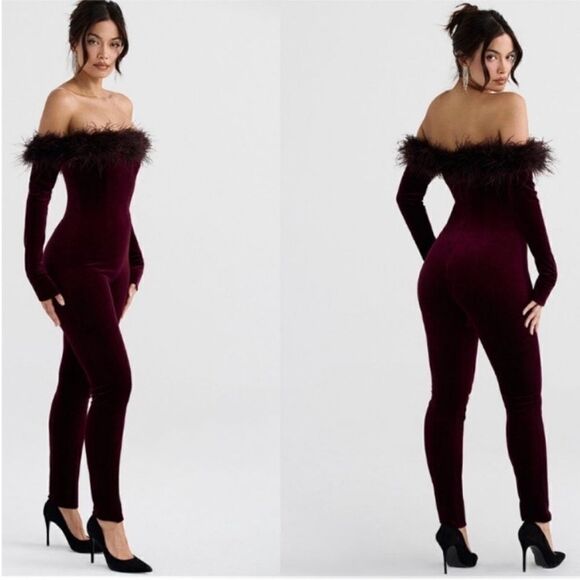 House of CB Salima Black Cherry Velvet Jumpsuit - Picture 5 of 9